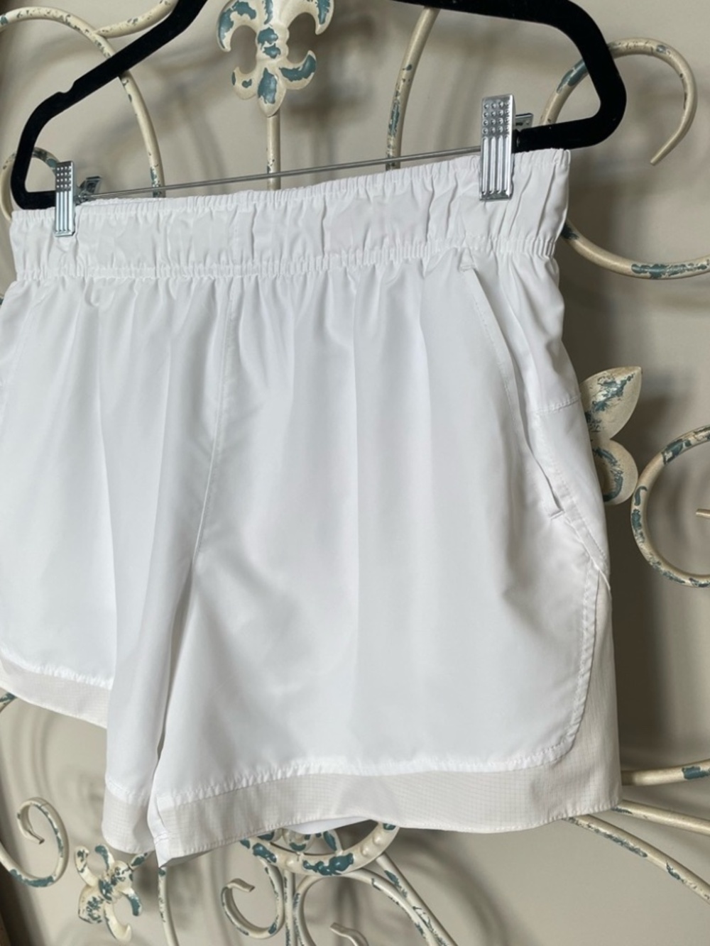 White Athletic Elastic Waist Shorts